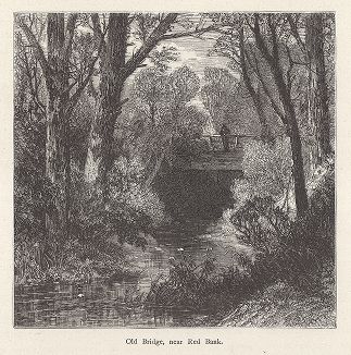 Старый мост над протокой вблизи Красной отмели, штат Нью-Джерси. Лист из издания "Picturesque America", т.I, Нью-Йорк, 1872.