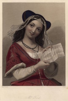 Миссис Форд, героиня пьесы Уильяма Шекспира «Виндзорские проказницы». The Heroines of Shakspeare. Лондон, 1848