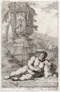Лежащий Силен с бурдюком. Лист из Sculpturae veteris admiranda ... Иоахима фон Зандрарта, Нюрнберг, 1680 год. 