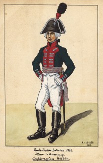 1806 г. Офицер фузилерного батальона лейб-гвардии великого герцогства Гессен в парадной форме. Коллекция Роберта фон Арнольди. Германия, 1911-29