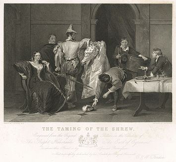 Укрощение строптивой. Лист из серии "Королевская галерея британского искусства", издававшейся в Лондоне с 1838 по 1849 год.