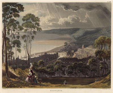 Вид на Онфлер с горы Жоли (из Picturesque Tour of the Seine, from Paris to the Sea... (англ.). Лондон. 1821 год (лист XXIII))