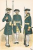Гренадеры шведского пехотного полка Östgöta в униформе образца 1756 г. Svenska arméns munderingar 1680-1905. Стокгольм, 1911