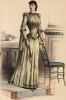 Элегантное оливковое платье для казино с греческими мотивами. Из французского модного журнала Le Coquet, выпуск 256, 1889 год