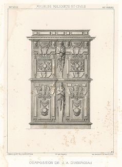 Интерьерный элемент работы Жака Андруэ Дюсерсо, XVI век. Meubles religieux et civils..., Париж, 1864-74 гг. 