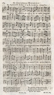 Ноты песенки "Папина птичка", популярной в Лондоне в середине XVIII столетия. The Universal Magazine, с.184. Лондон, 1747