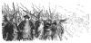 Семилетняя война 1756-1763 гг. Гренадеры пехотного полка генерала Форкада (в центре), отличившиеся в сражении при Цорндорфе 25 августа 1758 года. Илл. А. Менцеля. Geschichte Friedrichs des Grossen von F. Kugler. Лейпциг, 1842, с.384