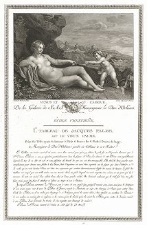 Венера и Амур работы Пальмы Старшего. Лист из знаменитого издания Galérie du Palais Royal..., Париж, 1808