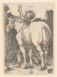 Большая лошадь. Гравюра Альбрехта Дюрера, выполненная в 1505 году (Репринт 1928 года. Лейпциг)