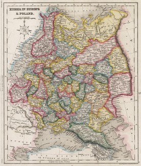 Европейская Россия и Польша. Карта из The National Encyclopedia Atlas. Лондон, 1868