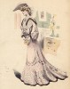 Нежно-розовое платье с шитьём, отороченное норкой, которым дама пришла похвастаться подруге (Les grandes modes de Paris за 1903 год. Февраль)