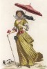 Парижанка с собачкой на летнем променаде (XVII век) (лист 128 работы Жоржа Дюплесси "Исторический костюм XVI -- XVIII веков", роскошно изданной в Париже в 1867 году)