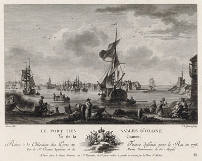 Вид на Ле-Сабль-д'Олон (лист 33 из альбома гравюр Nouvelles vues perspectives des ports de France..., изданного в Париже в 1791 году)