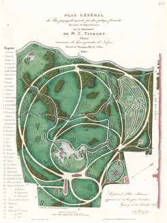Общий вид парка замка Жанври в департаменте Уаза. F.Duvillers, Les parcs et jardins, т.I, л.23. Париж, 1871