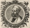 Виктор Тринкавелли (1496--1568 гг.) -- знаменитый итальянский врач эпохи Возрождения (лист 30 иллюстраций к известной работе Medicorum philosophorumque icones ex bibliotheca Johannis Sambuci, изданной в Антверпене в 1603 году)