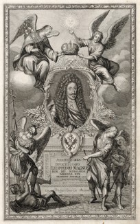 Портрет императора Священной Римской империи Леопольда I (фронтиспис Biblisches Engel- und Kunstwerk -- шедевра германского барокко. Гравировал неподражаемый Иоганн Ульрих Краусс в Аугсбурге в 1694 году)