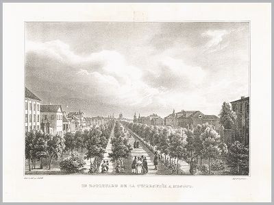 Копия «Огюст-Антуан Кадоль. Тверской бульвар. Le Boulevard de Twerskoïe à Moscou. Vues de Moscou, dessinées d'après nature et lithographiées par A-te Cadolle. Париж, 1830-е гг.»