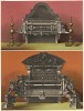 Огненные собаки (fire dogs (англ.)) -- металлические подставки для дров и каминные решётки от английских мастеров из Feetham & Co. (Каталог Всемирной выставки в Лондоне. 1862 год. Том 1. Лист 56)