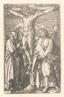 Cерия "Страсти Христовы". Распятие Христово. Гравюра Альбрехта Дюрера, выполненная в 1511 году (Репринт 1928 года. Лейпциг)