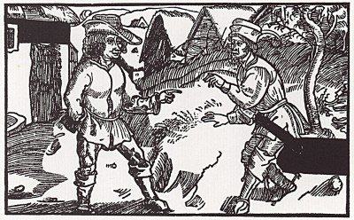 Парменон встречается с Лахетом, отцом Федрии (иллюстрация к акту 5, сцене 6 комедии Теренция "Евнух")