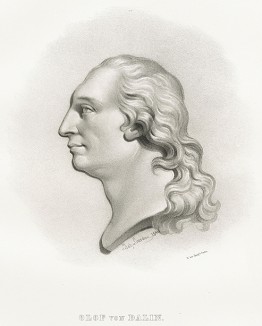 Улаф фон Далин (29 августа 1708 – 12 августа 1763), поэт, историк, аристократ и придворный. Galleri af Utmarkta Svenska larde Mitterhetsidkare orh Konstnarer. Стокгольм, 1842