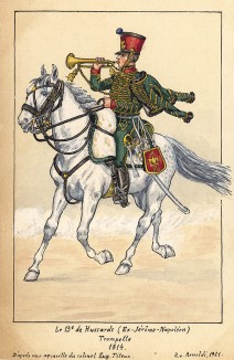 1814 г. Трубач 13-го гусарского полка (ранее - полка Жерома Наполеона) французской армии. Коллекция Роберта фон Арнольди. Германия, 1911-29