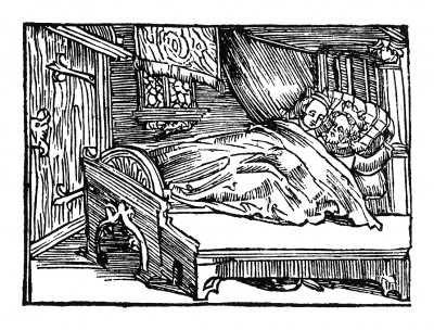 Король и королева в спальне. Из "Жития Святого Христофора" (S. Christops Geburt und Leben) неизвестного немецкого мастера. Издал Johann Weyssenburger, Ландсхут, 1520. 