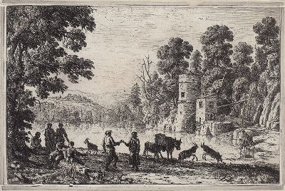 Танец на берегу реки. Офорт Клода Лоррена, 1634 год. 