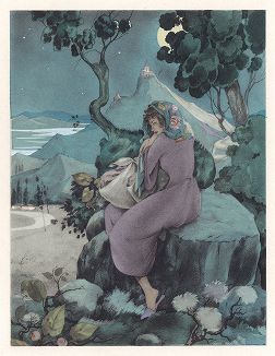 В ночном лесу. Иллюстрация Умберто Брунеллески к сказке Шарля Перро. Париж, 1946 год