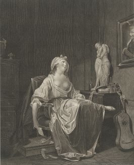 Любовное послание. Изящная гравюра последней четверти XVIII века, изображающая молодую женщину, получившую записку от возлюбленного. 