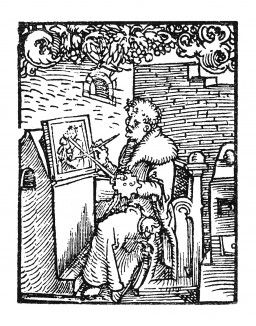 Евангелист Лука. Ганс Бальдунг Грин. Иллюстрация к Hortulus Animae. Издал Martin Flach. Страсбург, 1512