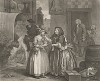 Карьера шлюхи, гравюра 1 «В ловушке сводницы», 1732. В начале 1730-х Хогарт пишет шесть картин о печальной судьбе девушки, приехавшей в Лондон из деревни и попавшей в руки сводни. Гравюры с этих картин принесли ему первые деньги и славу. Лондон, 1838