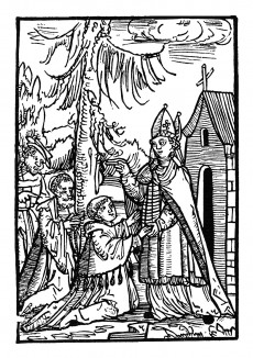 Пасторская миссия Святого Вольфганга. Из "Жития Святого Вольфганга" (Das Leben S. Wolfgangs) неизвестного немецкого мастера. Издал Johann Weyssenburger, Ландсхут, 1515