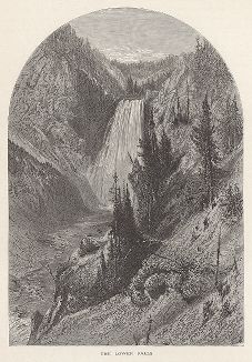 Водопад Нижний на реке Йеллоустон-ривер. Лист из издания "Picturesque America", т.I, Нью-Йорк, 1872.