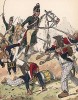 Кавалеристы ландграфства Гессен атакуют французскую пехоту в 1793 г. Uniformenkunde Рихарда Кнотеля, л.30. Ратенау (Германия), 1890