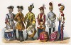 Униформа французских военных музыкантов (литаврщиков) с 1727 по 1834 гг. Costumes de l'armée française depuis Louis XIV, jusqu'à nos jours, л.29. Париж, 1841