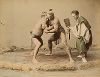 Борцы сумо. Крашенная вручную японская альбуминовая фотография эпохи Мэйдзи (1868-1912). 