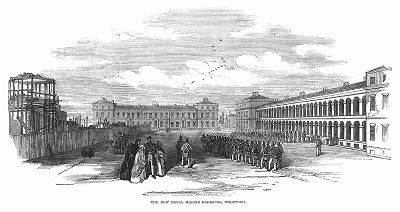 Казармы Королевской морской пехоты Британской империи, открытые в 1848 году в лондонском предместье Вулвич (The Illustrated London News №299 от 22/01/1848 г.)