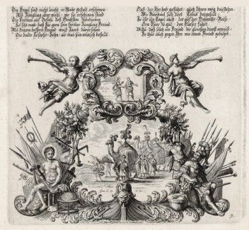 Ангел ведёт караван Товия (из Biblisches Engel- und Kunstwerk -- шедевра германского барокко. Гравировал неподражаемый Иоганн Ульрих Краусс в Аугсбурге в 1694 году)