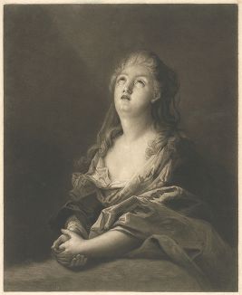 Молитва. Меццо-тинто с живописного оригинала Шарля Лебрена, первого живописца при дворе Людовика XIV.