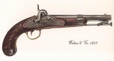 Однозарядный пистолет США Waters & Co. 1849 г. Лист 41 из "A Pictorial History of U.S. Single Shot Martial Pistols", Нью-Йорк, 1957 год