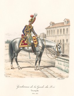 Трубач гвардейских жандармов короля Франции поит лошадь в 1815 году. Histoire de la Maison Militaire du Roi de 1814 à 1830. Экз. №93 из 100, изготовлен для H.Fontaine. Том II, л.51. Париж, 1890