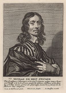 Николас ван Хелт (1614 -- 1669) -- голландский гравер и живописец. Гравюра Петера де Йоде с автопортрета художника. 