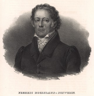 Фредерик Богислаус фон Шверин (6 октября 1764 - 9 апреля 1834), граф, депутат и председатель Риксдага (1817-18), финансист. Stockholm forr och NU. Стокгольм, 1837