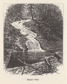 Ванна Дианы в конце водопада Мосса, штат Делавэр. Лист из издания "Picturesque America", т.I, Нью-Йорк, 1872.