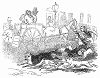 Погоня за лисицей, сбежавшей от нерадивого хозяина, привязавшего её к столбу у входа в лондонский трактир (The Illustrated London News №100 от 30/03/1844 г.)