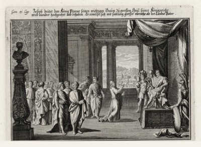 Иосиф растолковывает фараону вещий сон (из Biblisches Engel- und Kunstwerk -- шедевра германского барокко. Гравировал неподражаемый Иоганн Ульрих Краусс в Аугсбурге в 1700 году)