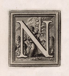 Буквица "N" из "Delle magnificenze di Roma antica e moderna ..." Джузеппе Вази, Рим, 1758. 
