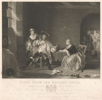 Сцена из "Оперы нищего". Лист из серии "Королевская галерея британского искусства", издававшейся в Лондоне с 1838 по 1849 год.