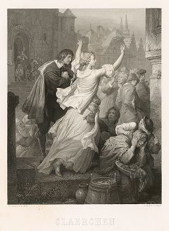Клэрхер, героиня произведения Иоганна Вольфганга фон Гёте "Эгмонт". Лист из серии "Goethe’s Frauengestalten", Мюнхен, 1864 г.